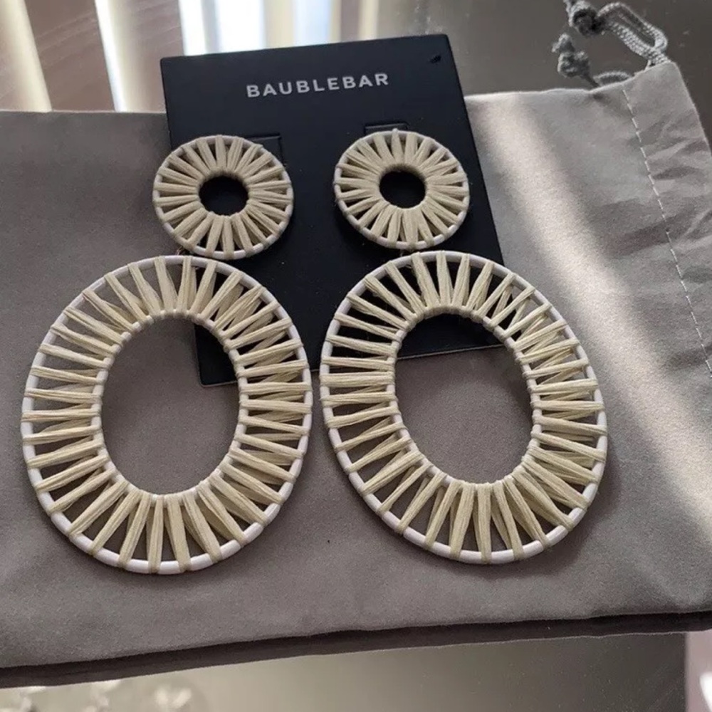 BaubleBar Beige Woven Hoop Earrings